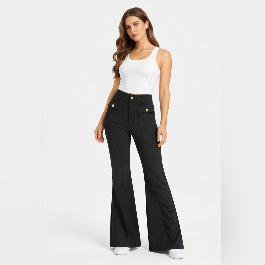 New In Package Halara Black Flare Pants With Gold Accents